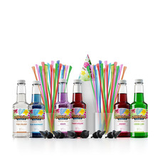Delicious Syrup Assortment: 6 Flavors, 50 Cups, Straws  Pouring Spouts