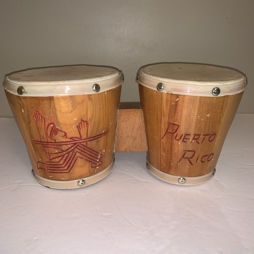 Puerto Rico Souvenir Lap Bongo Drums Wood Working Vintage