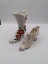 Vintage Victorian Style Handpainted Porcelain Shoes Set Of 2 Flowers