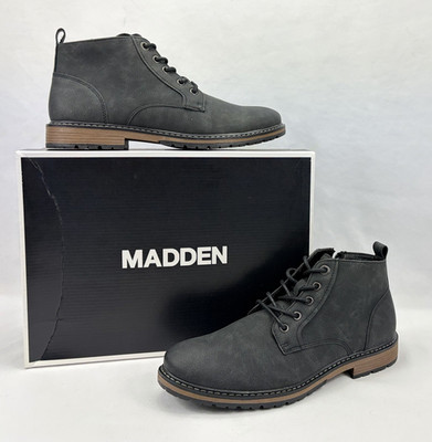 Steve Madden Tradestar Lace Up/Zipper Leather Boots/Shoes Black Men's 10 NIB