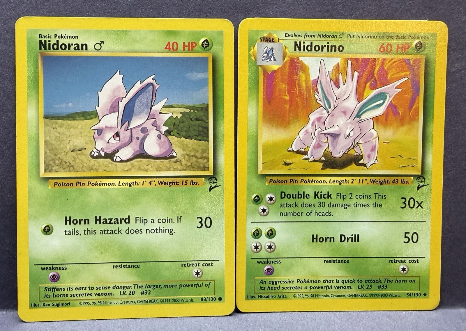 Pokemon TCG: Nidoran 83/130 & Nidorino 54/130 Base Set 2- LP- WOTC