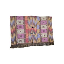 Womens Poncho Cape Aztec Southwest Native Geometric Neutral Fringe Boho OS Flaw