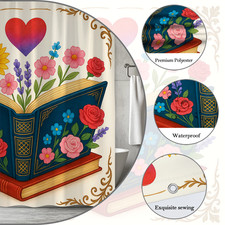 Floral Vintage Shower Curtain with Colorful Flowers and Heart Design