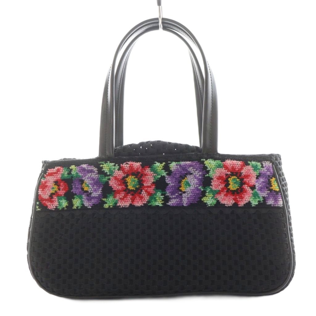 FEILER Handbag Drawstring Floral Pattern Black /A… - image 1