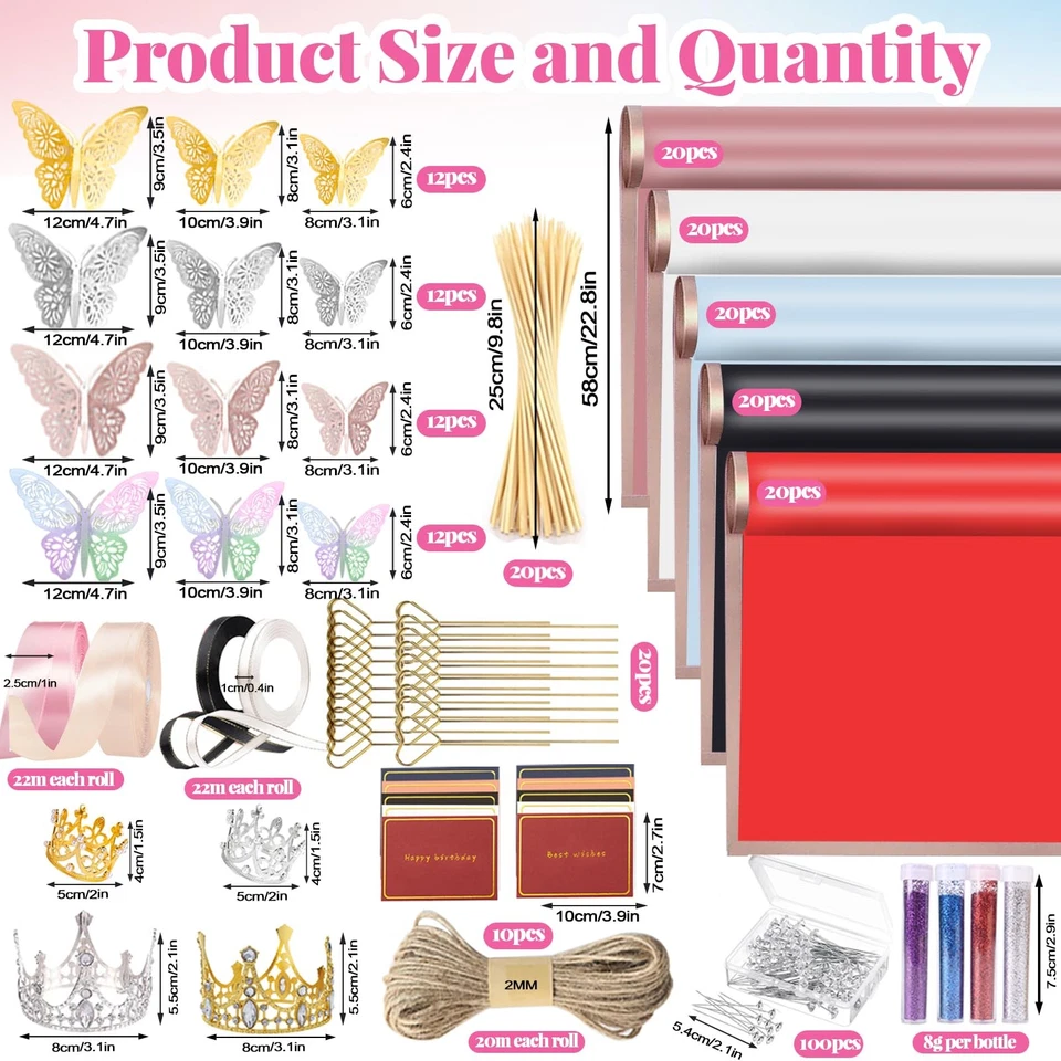 Kit de papel de envolver flores de 311 piezas con 100 hojas de papel de envolver floral impermeable Foto 2 de 4