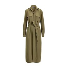 Polo Ralph Lauren Silk Maxi Shirtdress 2 Olive Green Belted Tie Crepe de Chine
