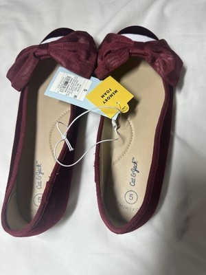 Cat & Jack Girls Ballet Flats Burgundy Bow Memory Foam Size 5