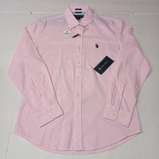 U.S. Polo Assn. Button Down Woven Shirt Men's M Pink Hour Stretch Checkered