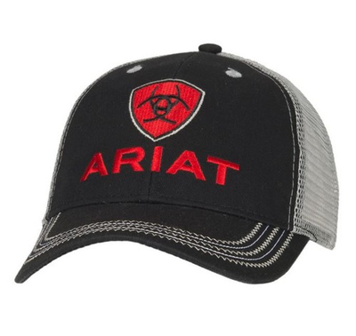 #ad Ariat Mens Black and Grey with Red Logo Mesh Back Cap $26.00