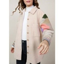 Skies Are Blue Women's Patchwork Cardigan Shacket Shirt Jacket Small