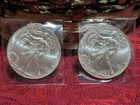 Lot 2x 2014 Silver American Eagle $1 Coins, Ungraded Bullion, Nice Patina!