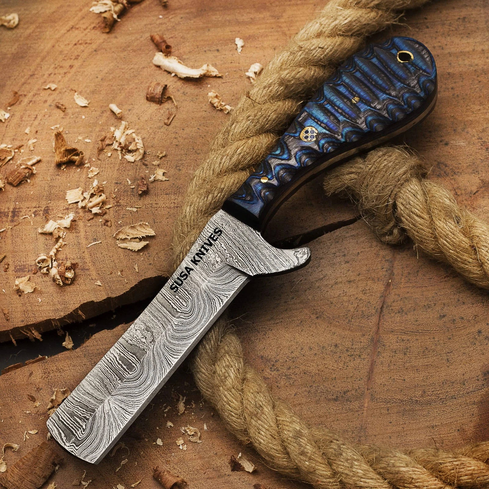 Handmade Damascus Steel Bull Cutter , Cowboy Fixed Blade , Wood Handle, EDC P...