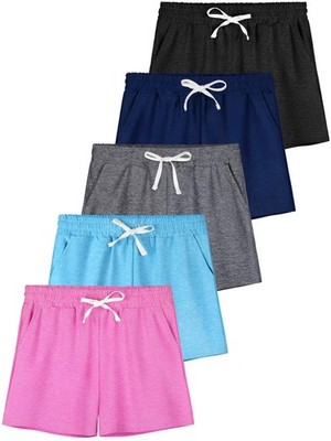 QWE 5 Pack Girls Shorts Athletic Soccer Running Performance Active Dry-Fit