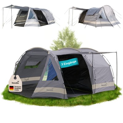 Skandika Kambo 6 Personen Familienzelt Campingzelt Tunnel Moskitonetze grau Neu