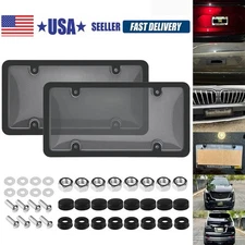 2Pcs Unbreakable License Plate Cover + License Plate Frames Black Front/Rear
