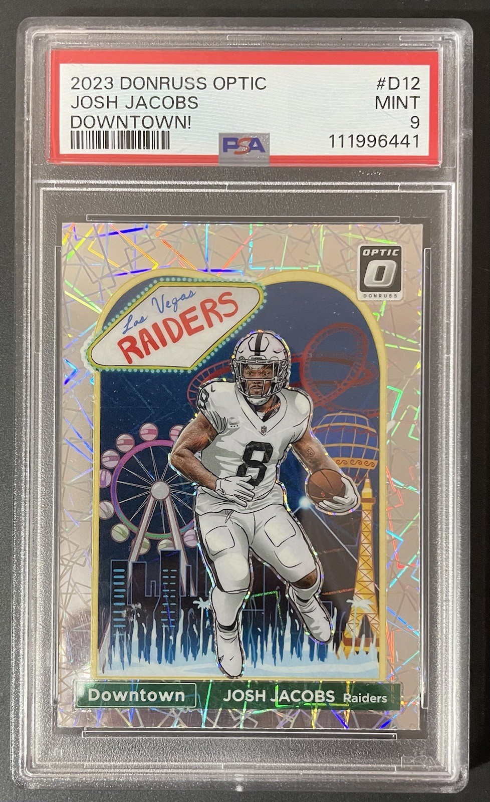 2023 Donruss Optic Downtown! Josh Jacobs PSA 9 Case Hit - Raiders