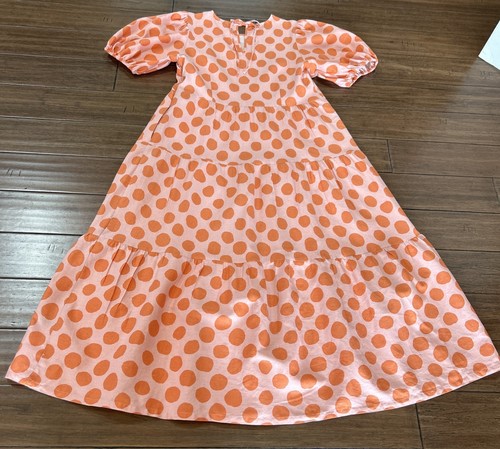 Maxi Vestido Talla XL Mezcla de Lino Niveles Lunares Boho Naranja Modesto Quién Qué Poner - Imagen 6 de 12