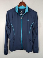 Adidas Jacket Womens Large Blue Climalite Full Zip Thumbholes Running Track