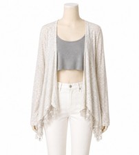 ELENA BALDI Italy Asymmetrical Drape Cardigan Sweater Lacey Trim SZ M-Beige