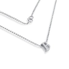 925 Silver Serif Initial Letter B Necklace, 16in, 8 x 8 mm, USA Made