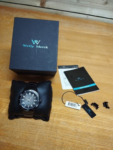 Welly Merck Automatik NH35A Taucheruhr schwarz SS Schraubkrone Drehlünette B&P - Bild 5 von 10