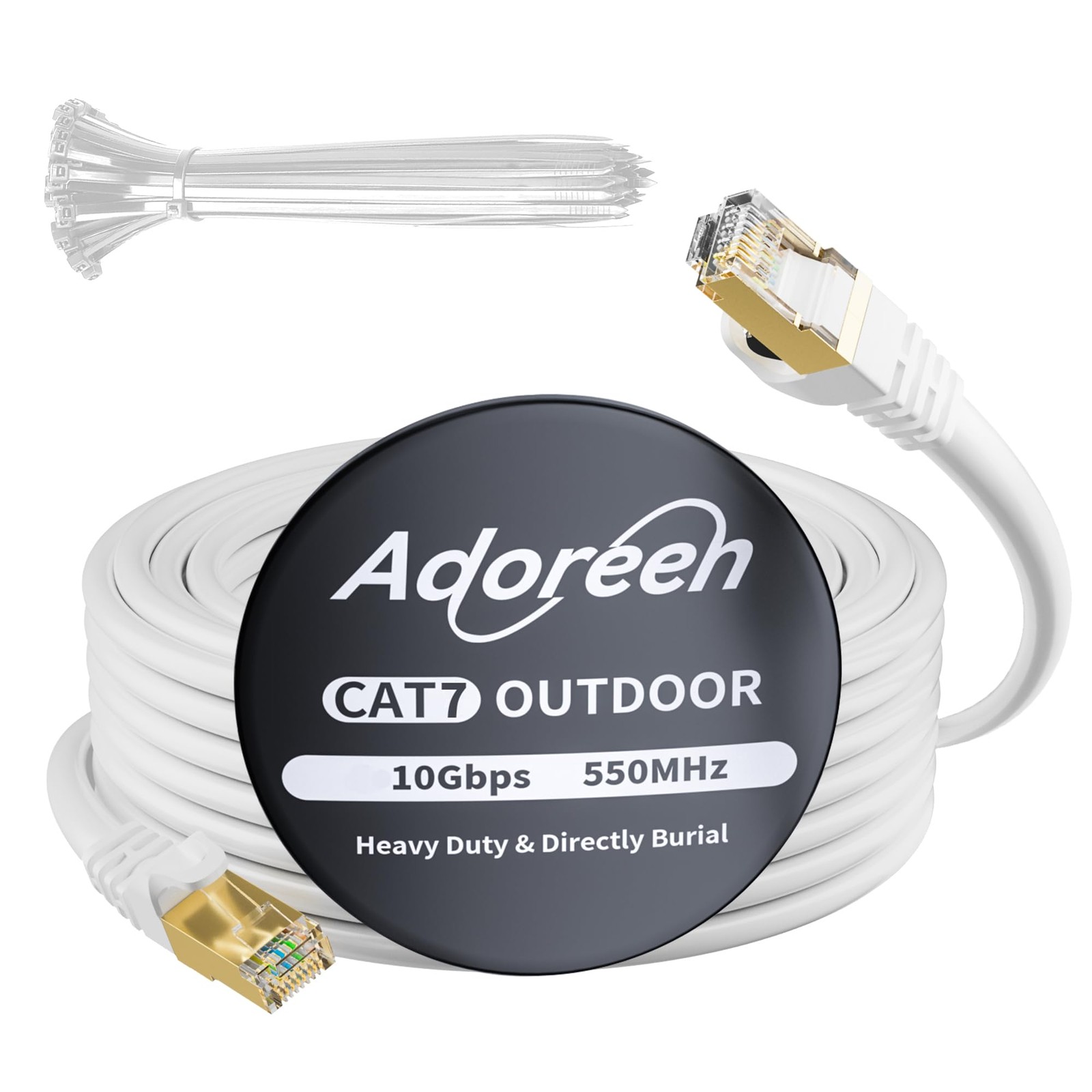 Cat 6E Cat 7 Outdoor Ethernet Cable 50 FT White, High Speed Shielded Network ...