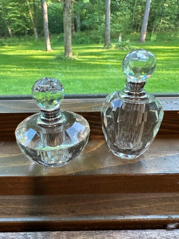 Vintage Oleg Cassini crystal perfume bottles Lot of 2 Faceted Prism Design Small
