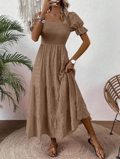 Ladies Plain Summer Balloon Sleeve Maxi Dress