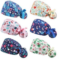 6 Pcs Scrub Caps for Women Doctor Nursing Hats with Buttons Adjustable Tie Ba...