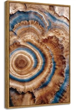 Large Framed Tree Ring Wall Art Wood Canvas Colorful Boho Wall Decor Rustic A...