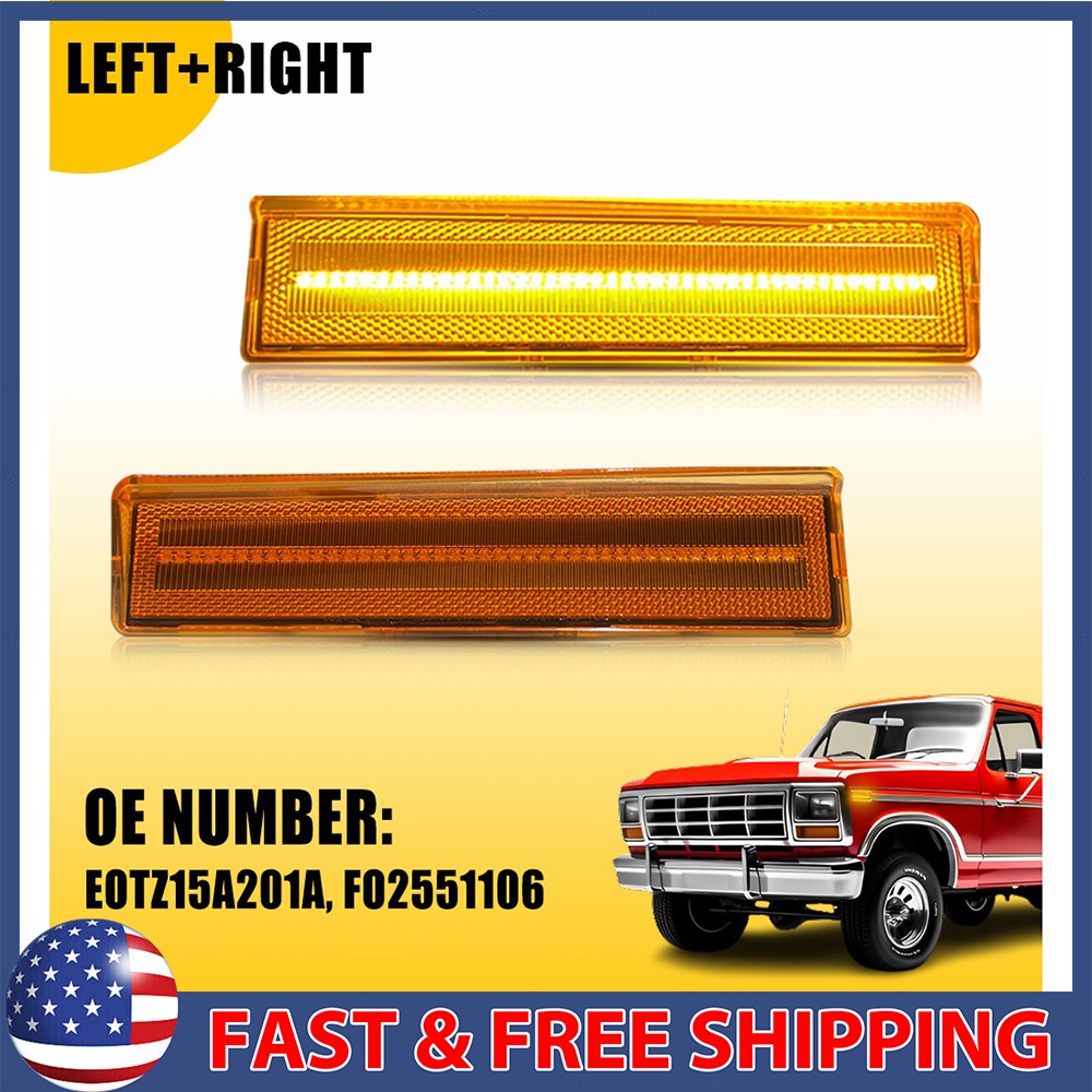 2x Amber Front Bumper Marker Side Light For 1980-1986 Ford F100 F150 F250 Bronco