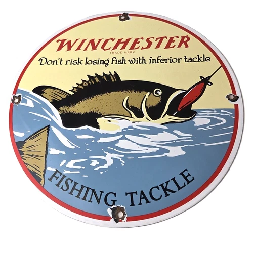 Vintage Winchester Sign - Porcelain Fishing Takle Lures Gas Pump Sign