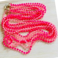 VTG Retro 60s Lucite necklace pink beads Long Statement multi triple strand 44"