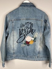 Embroidered Denim Jean Jacket Bride Wedding Bachelorette XL Here Comes the Bride