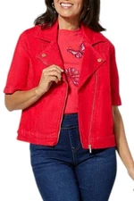 DG2 by Diane Gilman Women's Denim Elbow Sleeve Moto Jacket Red