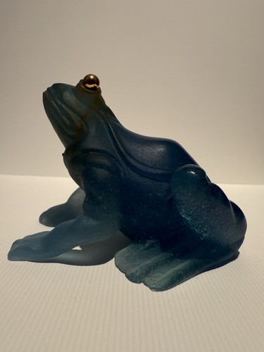 Daum France Pate de Verre Blue frog with Gold Eyes Mint Condition - Picture 18 of 24