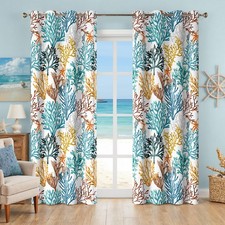 Coastal Beach Curtains 2 Panels Set Nautical Ocean Patterned Themed Thermal I...