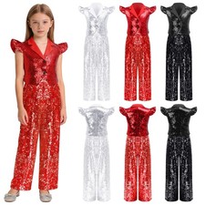 Girls Streetwear Shiny Jumpsuit Sequins Dancewear Party Outfits Elegant Sets