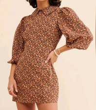 Free People Making Plaints Mini Floral Dress Brown Pink Lined Peter Pan Collar 2