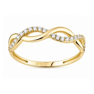 9ct Yellow Gold Simulated Diamond Infinity Woven Ring - Sizes K - S - Hallmarked