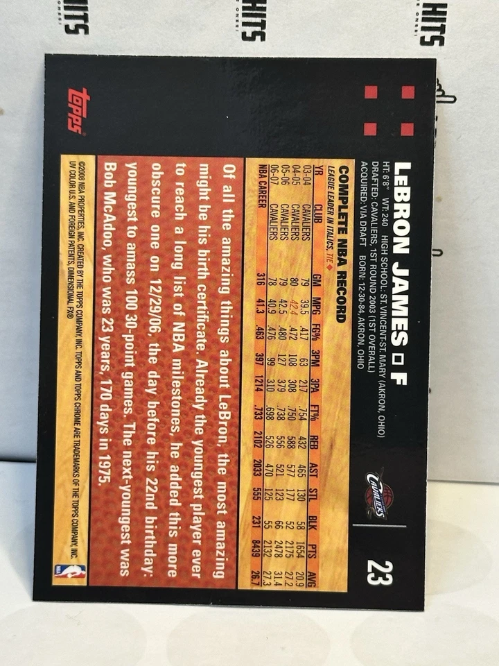 2007-08 Topps Chrome #23 LeBron James  Mint Condition - Image 2 of 2