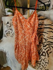 NwOT Band Of The FREE ORANGE Cream Faux Wrap Dress Sz Sz Medium Made In India 