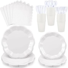 White Plates and Napkins Set, 25 Guest White Party Supplies Include