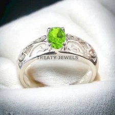 Peridot Oval Cut Gemstone With 925 Sterling Silver Ring For Men's #A478