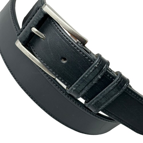 Jos a Bank Mens Dress Belt Black Leather Size 40/100 Silver Tone Buckle - Picture 3 of 8