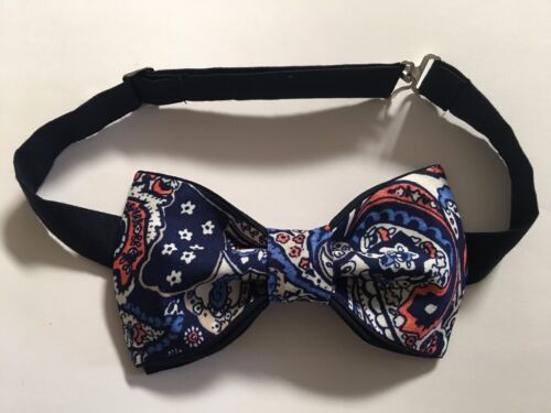 Custom Mens Paisley Bow Tie Pre-tied Adjustable Handmade bowtie Blue,Peach,White - Picture 2 of 2