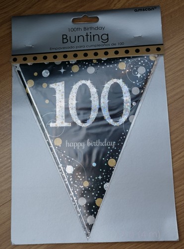 Wimpelkette 100. Geburtstag schwarz oder pink einzeln oder 12er-Box kostenloser Versand 4 m - Bild 2 von 9