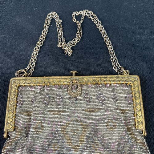 Antik Jugendstil Gold Französisch Stahl Mikro Perlen Floral Fransen Tasche Handtasche 11" - Bild 5 von 12