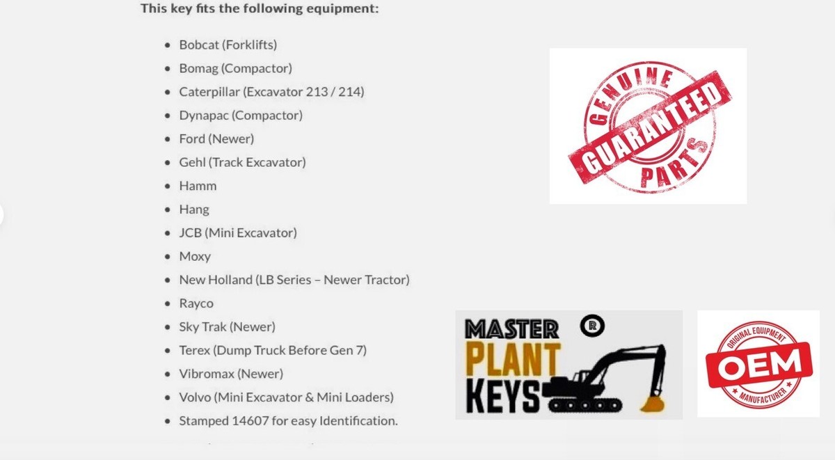 JCB BOMAG Master Plant Key 14607 Fits Heavy Construction - Foto 3