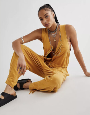 Free People FP One Billie Coveralls Jumpsuit Spicy Chestnut Lace Up Hems XS NWT